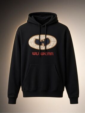 WU WEAR Embroidered Globe Black Logo Pullover Hoodie